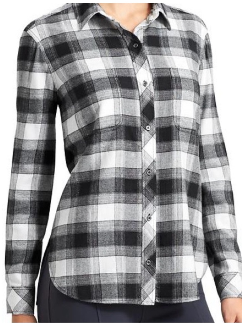 Athleta Black & White Plaid Button-Up Shirt